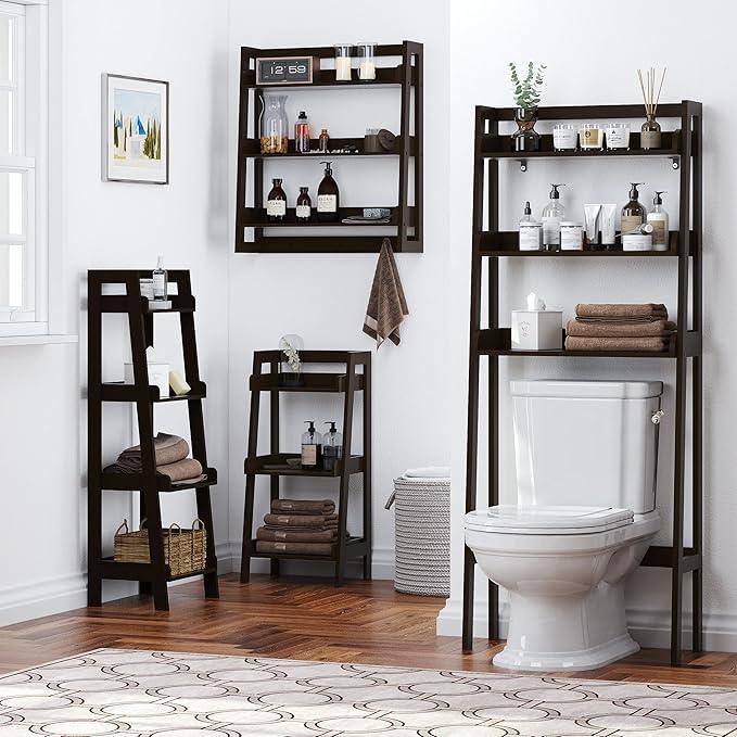 UTEX Over The Toilet Storage, 3-Tier Bathroom Shelves Over Toilet, Behind Toilet Bathroom Organizer (Espresso) - ModernBath