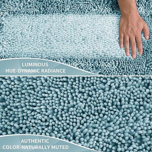 Yimobra Bathroom Rug Set 2 Piece, Luxury Shaggy Bath Mat Set with Non Slip Backing, Ultra Soft & Absorbent Mats for Bathroom Floor, Machine Washable, 31.5"x20"+24"x17", Grayish Blue - ModernBath
