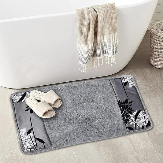 Zahari Home Erica Bathroom Rug Luxury Bath Rug Washable Beautiful Shower Mat Unique Design Stylish Non Slip Shower Mat Grey Rug Bath Shower Tub Decor