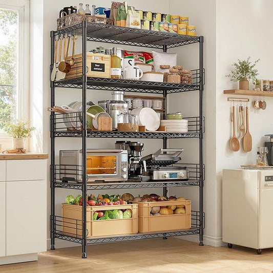 71.5‘’H Wire Shelving Unit With Shelf Linker,5 Tier Metal Shelving Pantry Kitchen Shelves with Side Blockers,Adjustable Standing Storage Shelves Rack with Hooks,Shelf for Utility Room,Basement,office - ModernBath