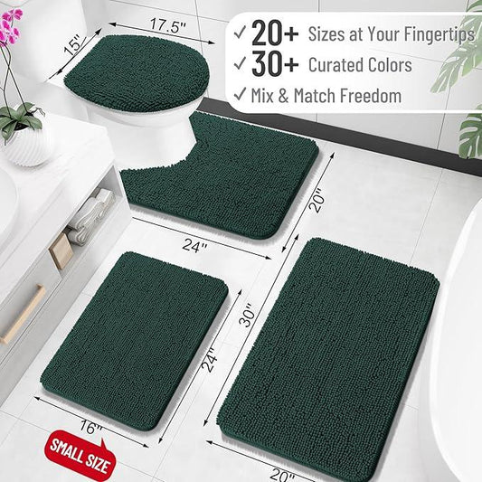 OLANLY Toilet Rugs U-Shaped 24x20, Extra Soft Absorbent Chenille Contour Bathroom Rugs for Toilet, Dry Quickly, Machine Washable, Non-Slip Bath Mat, Blackish Green - ModernBath