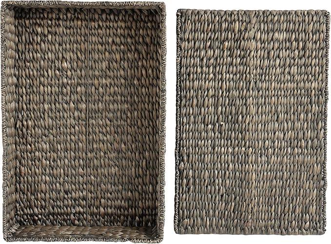 happimess BSK2015C-SET2 Holden 30" Classic Costal Hand-Woven Hyacinth Wicker Under Bed Storage Basket with for Storage and Decoration in Bathroom, Bedroom, Closet, Entryway, Black (Set of 2) - ModernBath