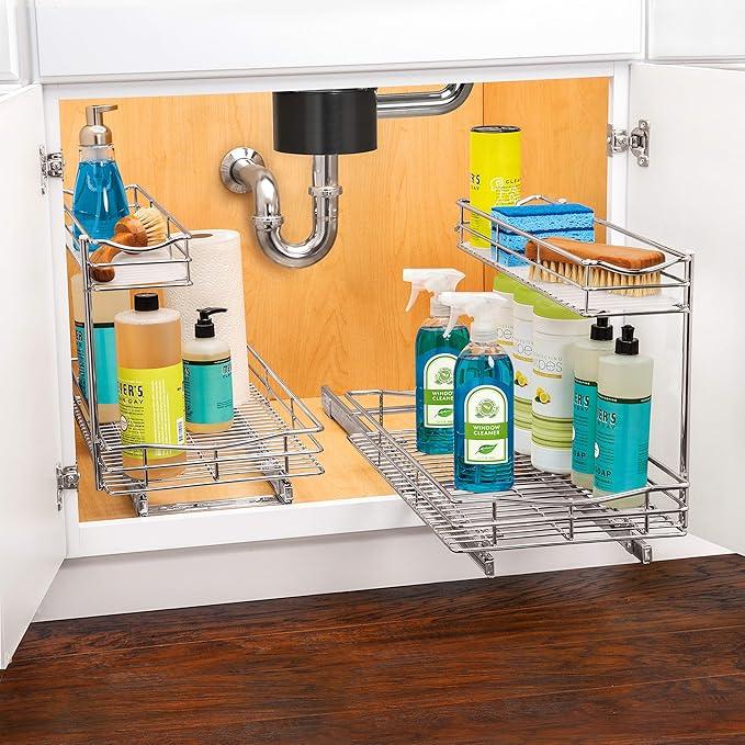 LYNK PROFESSIONAL® Pull Out Under Sink Kitchen Cabinet Organizer - 11.5 in. x 21 inch deep Drawer - Sliding Shelf Organizer for Cabinets and Undersink Storage Shelves - Lifetime Ltd. Warranty – Chrome - ModernBath