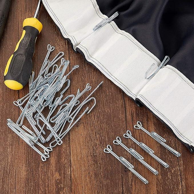 50 Pieces Metal Curtain Hooks Slip on Drapery Hook Shower Curtains Hooks Stainless Steel Drapery Pins and Hook for Window Door Curtain and Bathroom (Silver) - ModernBath