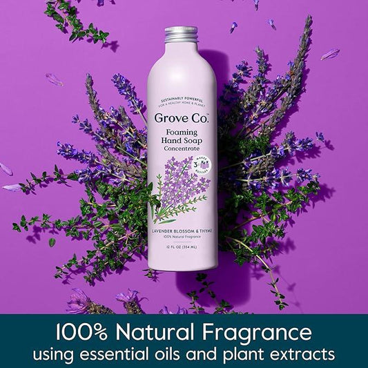 Grove Co. Hydrating Foaming Hand Soap Refills (2 x 12 Oz), Moisturizing Hand Wash, No Plastic or Parabens, Cruelty Free, 100% Natural Lavender Blossom & Thyme Scent (Pack of 2) - ModernBath