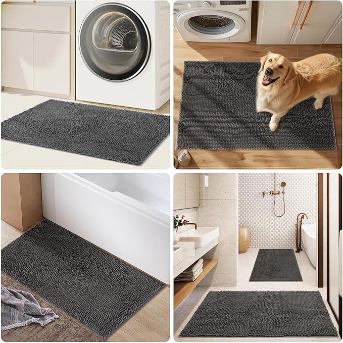 Cybstrax Bath Rug Mat,Extra-Soft Absorbent Chenille Bathroom Mats, 48" x 30" Non-Slip Rubber Backing, Large Washable Bath Mat for Bathroom Floor, Home Decor Accessories, Grey - ModernBath