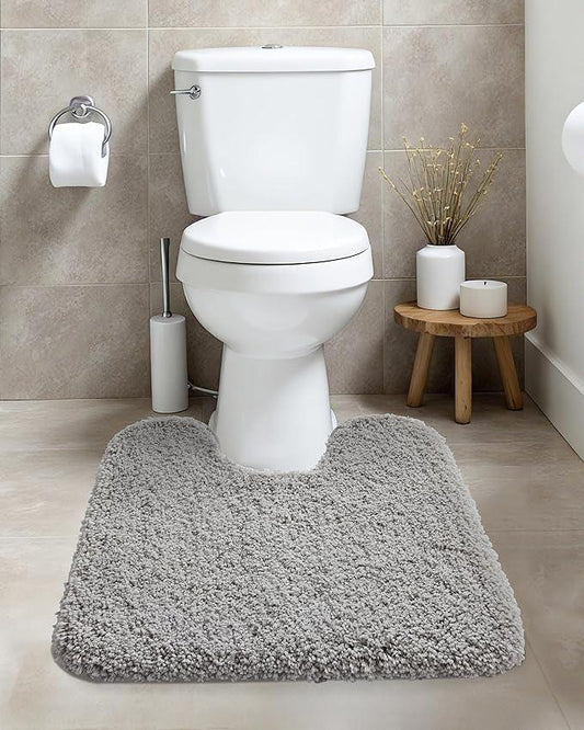 ILANGO Grey Toilet Rugs U Shaped 22" × 24" Non Slip & Super Absorbent Extra Thick Soft, Washable Bath Mats for Bathroom Floor, Microfiber Plush Shaggy Contour Bath Rugs for Toilet,Dry Quick - ModernBath