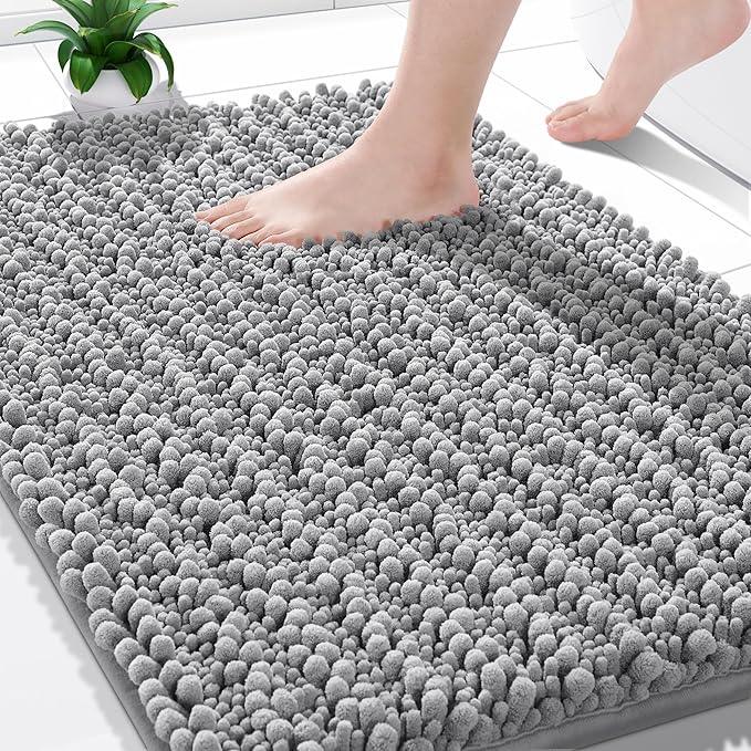 Yimobra Bathroom Rugs Non Slip Washable - Ultra Soft Absorbent Chenille Bath Mat, Quick Dry Shaggy Floor Carpet for Tub Shower, Gray Home Decor Accessories, 24x17 Inch - ModernBath