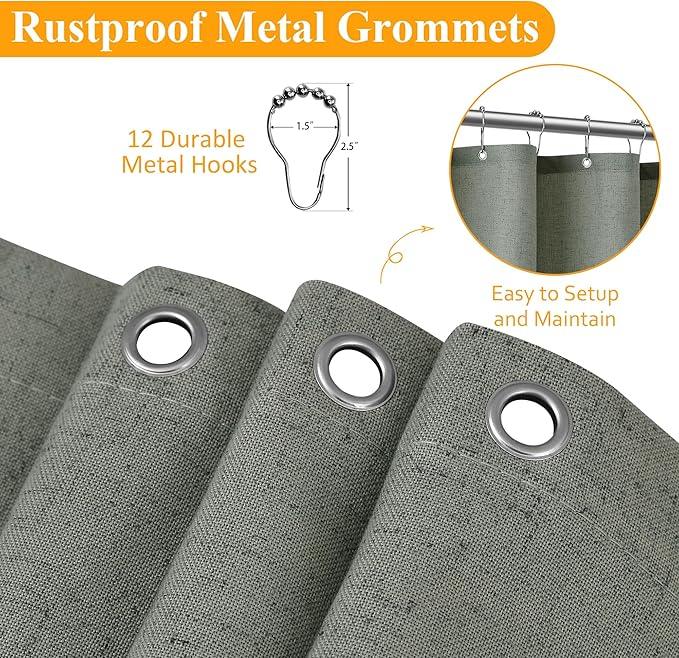 Naturoom Desert Sage Linen Shower Curtain, Country Boho Farmhouse Bath Decor Shower Curtains Neutral Cloth Weighted Textured Fabric Bath Curtain Liner with Hooks, 72x80 - ModernBath