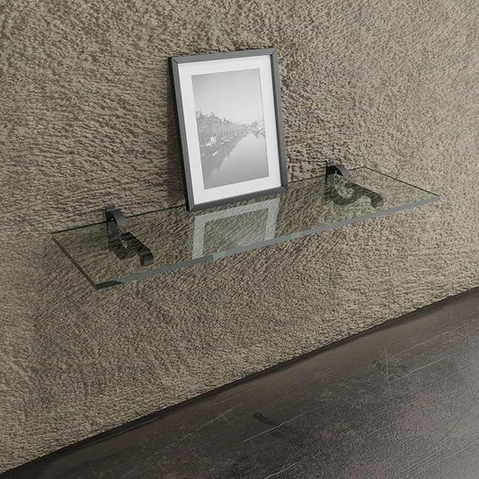 Clear Acrylic Shelves 11.5 inches, 3/4" Thick Transparent Wall Mounted Floating Shelves for Bedroom, Living Room, Bathroom, Kitchen - with Screws and Black Finish Brackets, Pack of 2 - ModernBath