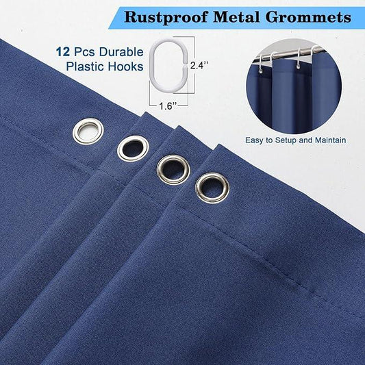 OVZME Zora 96 Inch Shower Curtain Set with 12 Plastic Hooks, Plain Fabric Shower Curtain for Bathroom - Extra Long Shower Curtain, Water Resistance, Machine Washable Soft Cloth, 72WX96L, Dusty Blue - ModernBath