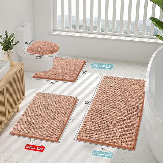 Smiry Luxury Chenille Bathroom Rugs 30x20, Extra Soft and Absorbent Shaggy Bath Mat, Machine Washable, Non-Slip Plush Carpet Runner for Tub, Shower, and Floor, Home Decor Accessories, Peach - ModernBath