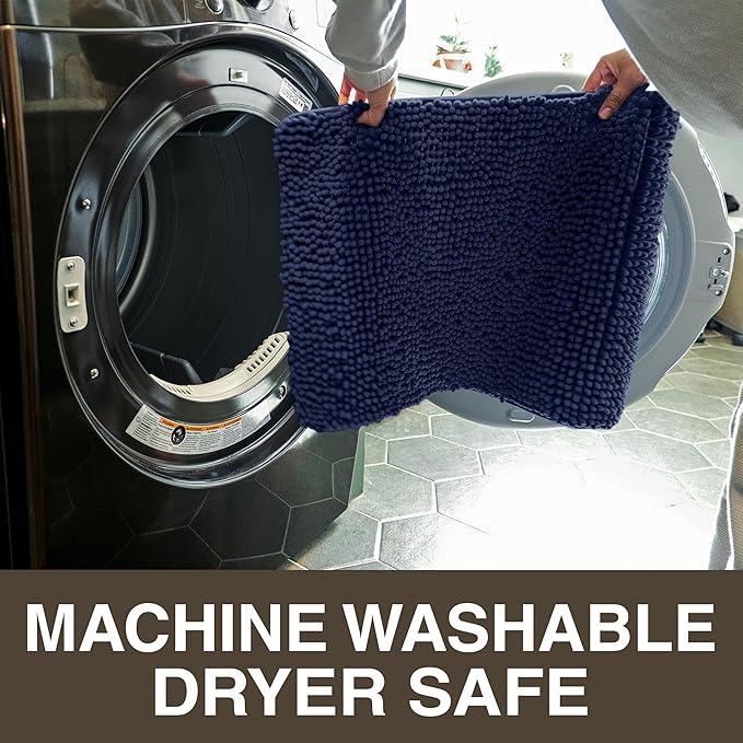 Neater Home Plush Bathroom Rugs 30x20 Thick Chenille Quick Dry Microfiber Absorbent Bath Mat, Soft Bath Rugs, Machine Washable Bathroom Floor Mat for Tub Shower Sink, Home Decor Accessories, Navy - ModernBath