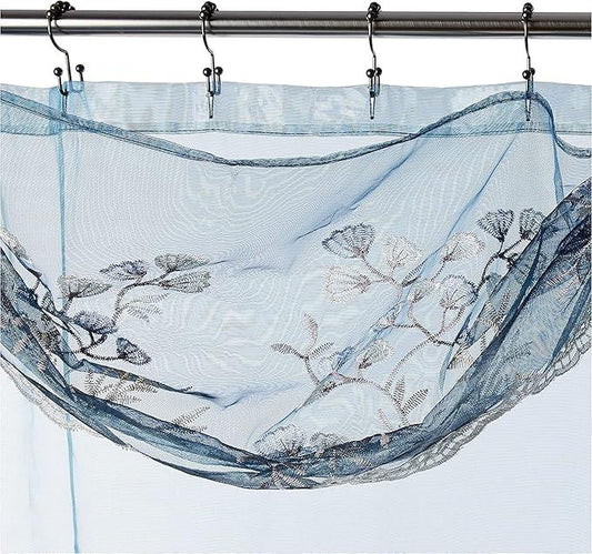 Zahari Home 13pc Capri Bathroom Sheer Shower Curtain Sets & 12 Hooks - Modern Classic Luxury Contemporary Decor Blue Shower Curtain Stylish Bath Sets - ModernBath