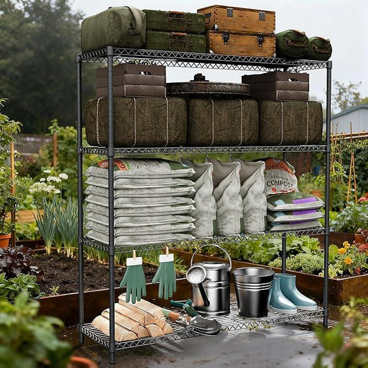 Stand Shelf Wire Rust-Proof Outdoor Storage Shelving 4-Tier Utility Shelving Unit for Garden Home,Kitchen,Office Dark Grey 17.7" D x 47.3" W x 59.4" H - ModernBath