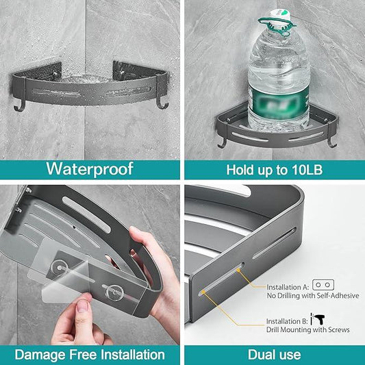 Hoomtaook 2-Tier Corner Shower Shelf No Drilling Bathroom Shelves Shower Caddies Adhesive Bath Corner Shelf Wall Mounted Bathroom Shower Caddy Organizer - Dark Grey - ModernBath