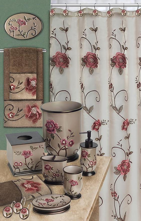 Zahari Home 4pc Larrisa Floral Bathroom Accessories Sets Modern Classic Flower Soap Dispenser, Tumbler, Tooth Brush Holder and Soap Dish Holder Luxury Decor Unique Design Stylish Bathroom Sets - ModernBath