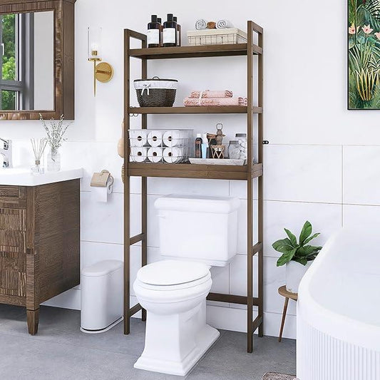 SMIBUY Bathroom Storage Shelf, Bamboo Over-The-Toilet Organizer Rack, Freestanding Toilet Space Saver with 3-Tier Adjustable Shelves (Walnut) - ModernBath