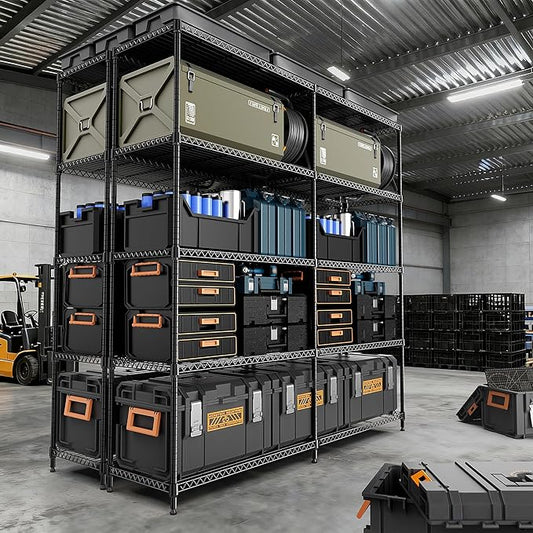 5 Tiers Storage Shelves Load 1500LBS, Metal Shelving Wire Metal Shelving Unit Shelves for Storage Adjustable Garage Shelving for Pantry Kitchen Garage Black 15.8" D x 33.5" W x 70.5" H