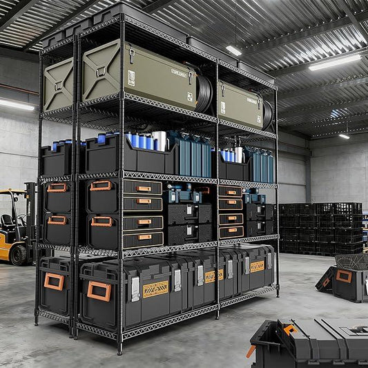 5 Tiers Storage Shelves Load 1500LBS, Metal Shelving Wire Metal Shelving Unit Shelves for Storage Adjustable Garage Shelving for Pantry Kitchen Garage Black 15.8" D x 33.5" W x 70.5" H - ModernBath