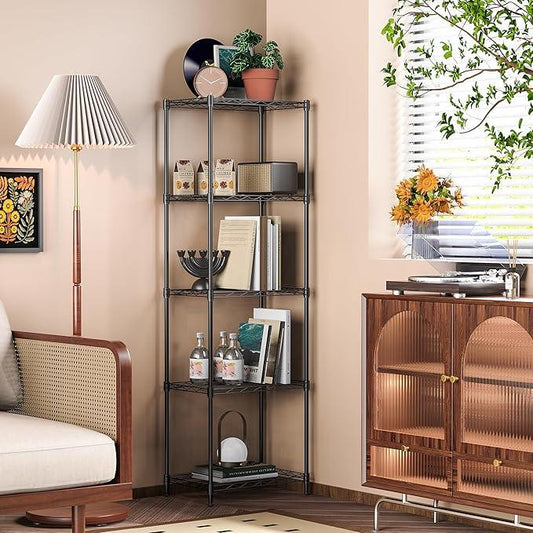 IZEUK 5 Tier Metal Wire Shelf Unit, Black Storage Rack Organizer for Kitchen, Bedroom, Living Room or Laundry Room, 17.7" W x 11.8" D x 55.0" H - ModernBath