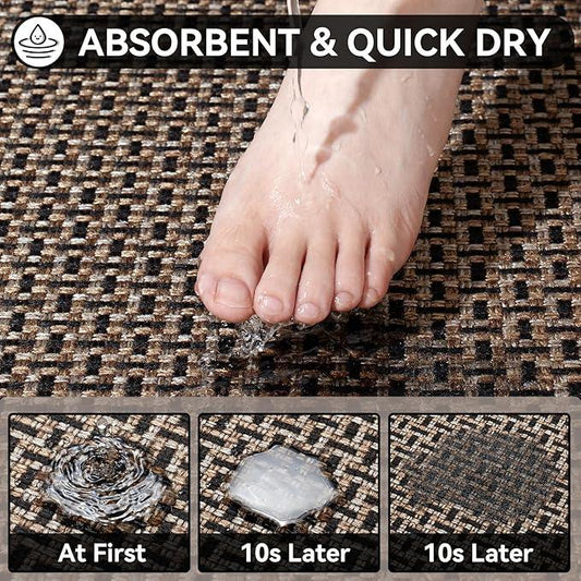 YDKGL Bath Mat Rug-Ultra Thin Non Slip Bath Mats for Bathroom Mat Quick Dry, Rubber Backing Washable Bathroom Rugs Fit Under Door, Absorbent Bath Rugs,Shower Outside,Sink Black 16"x24" - ModernBath