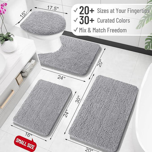 OLANLY Bathroom Rugs 59x35, Extra Soft Absorbent Chenille Bath Rugs, Rubber Backing Quick Dry, Machine Washable Bath Mats for Bathroom Floor, Tub and Shower, Home Decor Accessories, Grey - ModernBath