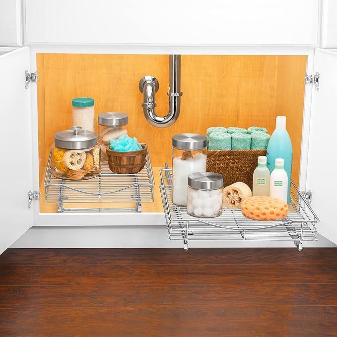 LYNK PROFESSIONAL® Pull Out Cabinet Organizer, 14" x 21" Slide Out Drawers for Kitchen Cabinets - Sliding Pull-Out Pantry Shelves – Home Shelf Organizers - Lifetime Ltd. Warranty, Chrome - ModernBath