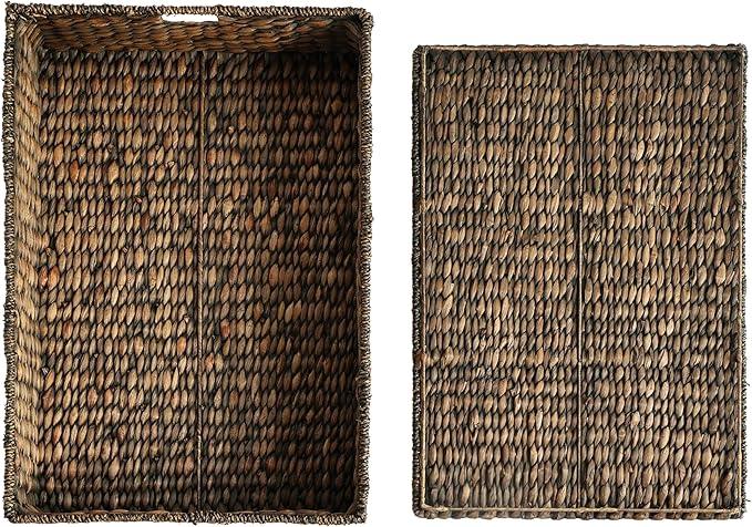 happimess BSK2015B-SET2 Holden 30" Classic Costal Hand-Woven Hyacinth Wicker Under Bed Storage Basket with for Storage and Decoration in Bathroom, Bedroom, Closet, Entryway, Brown (Set of 2) - ModernBath