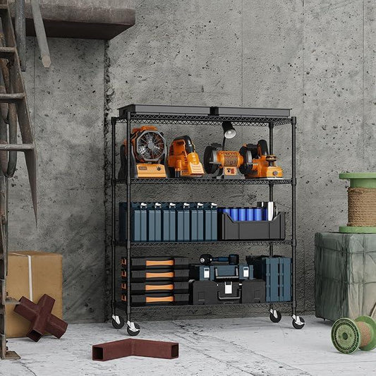 4 Tiers Storage Shelves Load 1400LBS, Metal Shelving Wire Metal Shelving Unit Shelves for Storage Adjustable Garage Shelving for Pantry Kitchen Garage Black 17.7" D x 47.3" W x 62.7" H - ModernBath