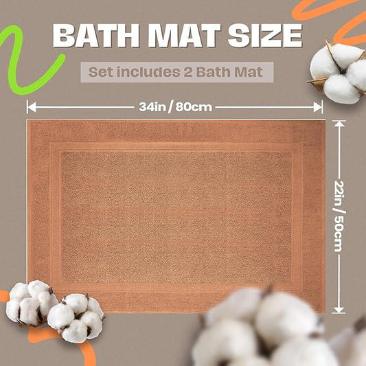 Infinitee Xclusives Premium Cotton Bath Mats for Bathroom – Pack of 2 | 34x22 Inches | Ultra Soft, Super Absorbent, Non-Slip, Machine Washable Mats (Cosmic Sand) - ModernBath