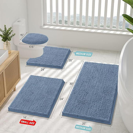 Smiry Luxury Chenille Bathroom Rugs 24x16, Extra Soft and Absorbent Shaggy Bath Mat, Machine Washable, Non-Slip Plush Carpet Runner for Tub, Shower, and Floor, Home Decor Accessories, Grayish Blue - ModernBath
