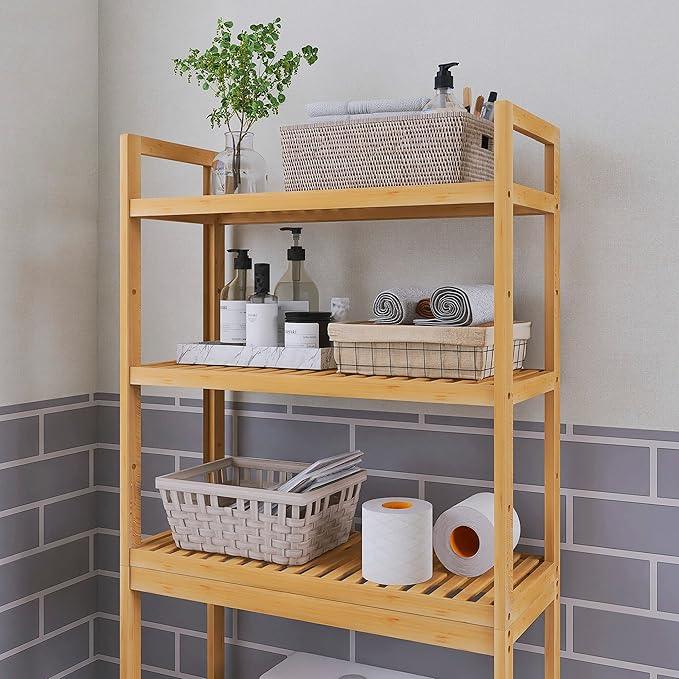 SMIBUY Bathroom Storage Shelf, Bamboo Over-The-Toilet Organizer Rack, Freestanding Toilet Space Saver with 3-Tier Adjustable Shelves (Natural) - ModernBath