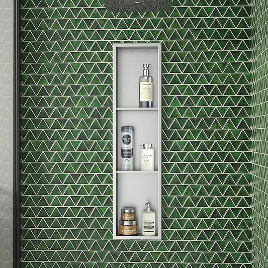 Stainless Steel Shower Niche 8"×36" with 3-Tier Shelves Brushed No Tiled Needed Niche Shower for Bathroom Wall Recessed Shower Shelf for Storage - ModernBath