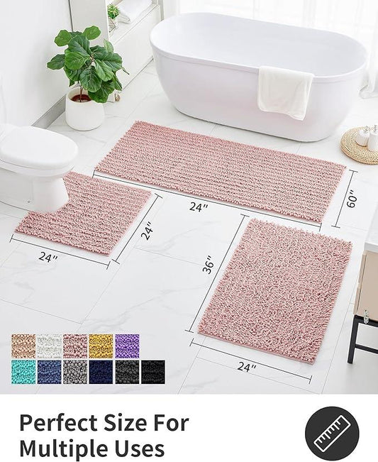 ILANGO Bathroom Rugs Pink 70x24,Extra Soft Absorbent Chenille Bath Rugs,Thick Non-Slip Shaggy Bath Mat,Machine Washable Quick Dry Shaggy Bath Mats for Bathroom Runner Floor, Tub, Shower Accessories - ModernBath