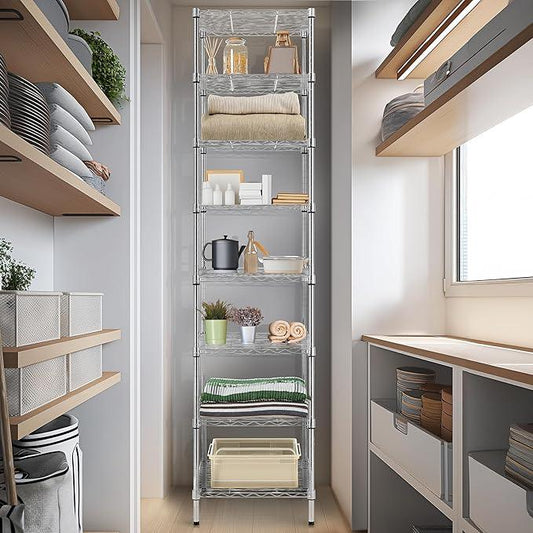 Finnhomy Heavy Duty 8 Tier Wire Shelving, 18x18x78.8 inches 8 Shelves Storage Rack with Thicken Steel Tube, Pantry Shelves for Storage, Adjustable Metal Shelving Unit, NSF Certified, Chrome - ModernBath