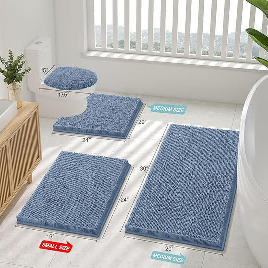 Smiry Luxury Chenille Toilet Rugs U-Shaped 24x20, Soft Absorbent Non-Slip Contour Bathroom Rugs for Toilet, Machine Washable Contoured Bath Mats, Grayish Blue - ModernBath