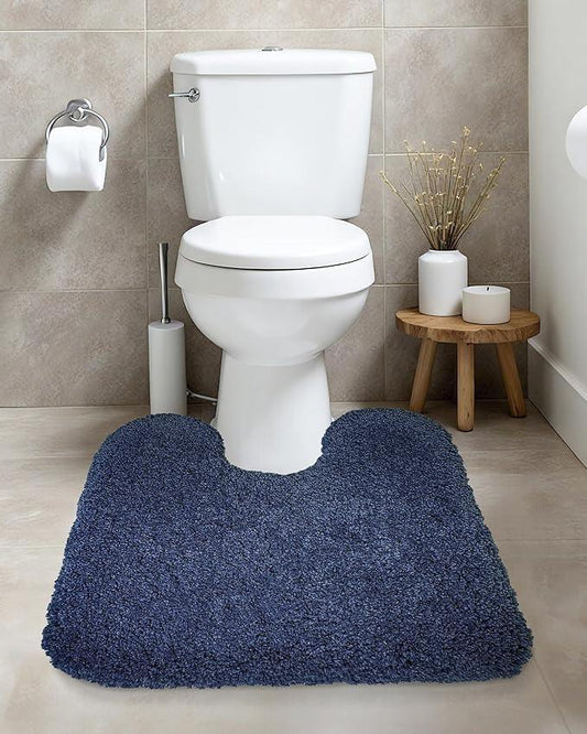 ILANGO Navy Blue Toilet Rugs U Shaped 22" × 24" Non Slip & Super Absorbent Extra Thick Soft, Washable Bath Mats for Bathroom Floor, Microfiber Plush Shaggy Contour Bath Rugs for Toilet,Dry Quick - ModernBath