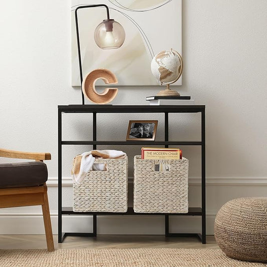 Casafield 12" x 12" Hyacinth Storage Baskets, Whitewash - Set of 2 Storage Organizers, Woven Wicker Cubes for Bathroom, Bedroom, Laundry, Shelves