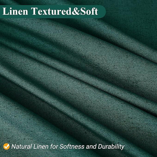 Naturoom Dark Green 48 Inch Shower Curtain - Stall Narrow Half Linen Ultra Thick Fabric Shower Curtain Set with Hooks, Boho Farmhouse Rustic RV Camper Bath Curtains for Bathroom, 48x72 - ModernBath