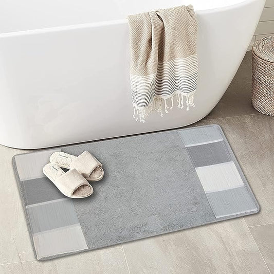 Zahari Home Modern Line Modern Bathroom Rug Classic Luxury Bath Rug Contemporary Decor Beautiful Washable Shower Mat Gray Modern Bath Mat Stylish Bath Mat Bath Shower Tub Décor