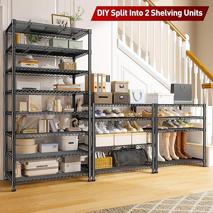 REIBII 8 Tier Metal Shelving 75"H Storage Shelves Tall Wire Shelving Unit Adjustable Detachable Storage Shelves for Laundry Pantry Kitchen Commercial school 1040LBS Storage Rack 75"H X 35"W X 14"D - ModernBath