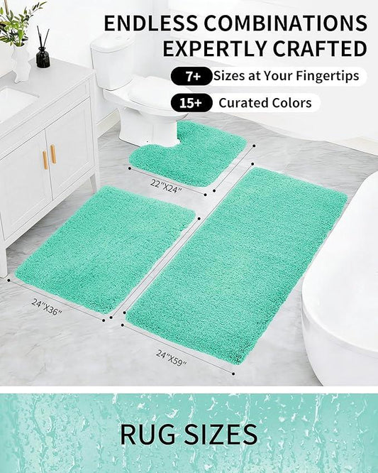 Ruggnovea Bathroom Rugs Non Slip Washable 36x24, Ultra Soft Thick Shaggy Absorbent Bath Mats, High Density Foam Latex Non Slip Backing Bath Rugs, Microfiber Bath Mats for Bathroom Floor&Sink,Spa Blue - ModernBath