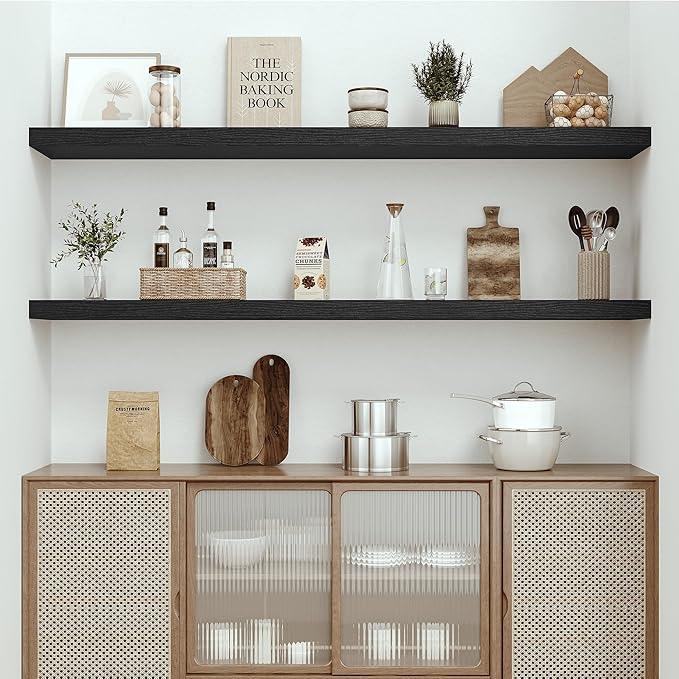 Vivelove 55x10.3 Long Floating Shelves for Wall, Storage Shelf for Living Room, Kitchen, Farmhouse, Wall Shelves with Invisible Brackets,Set of 1, Black - ModernBath