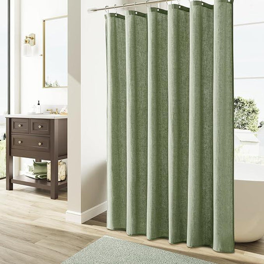 Naturoom Extra Long Linen Shower Curtain, 72x84 Inch Long Neutral Fabric Country Cottage Spring Themed Bathroom Decor, Large Weighted Water Repellent Cloth Shower Curtains for Bathroom, Sage Green - ModernBath