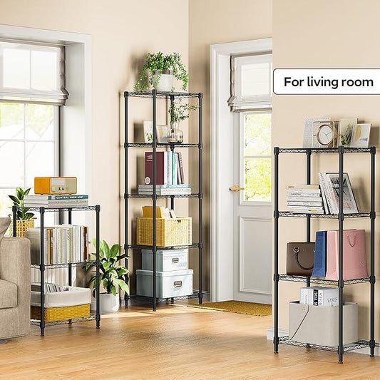 3 Tiers Shelf Metal Storage Shelves Wire Rack Closet Organizers with Wheel for Garage Kitchen Bathroom Laundry Black 11.8" D x 17.7" W x 28.8" H - ModernBath
