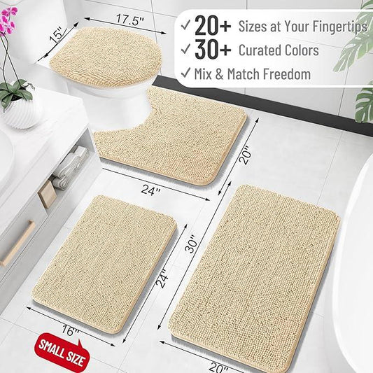OLANLY Bathroom Rugs 35x24, Extra Soft Absorbent Chenille Bath Rugs, Rubber Backing Quick Dry, Machine Washable Bath Mats for Bathroom Floor, Tub and Shower, Home Decor Accessories, Beige - ModernBath