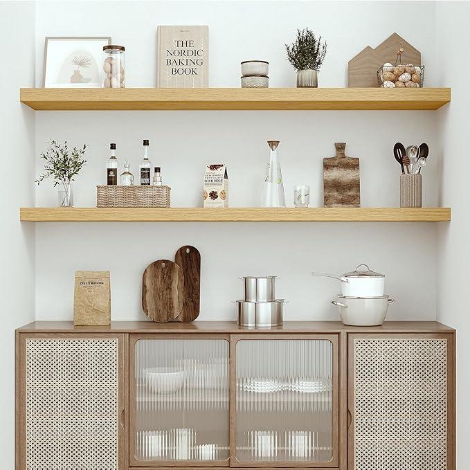 Vivelove 55 inch Long Floating Shelves for Wall, 10.3" Deep & Thicker Storage Shelf for Living Room, Kitchen, Farmhouse,Wall Shelves with Invisible Brackets,Set of 1, Oak - ModernBath