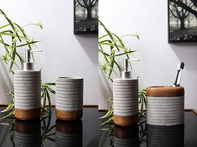 Hymmah Bathroom Accessories Set,Toothbrush Holder,Farmhouse Bathroom Decor,4 Pcs Resin Gift Set Apartment Necessities, Contain Toothbrush Cup,Soap Dispenser,Soap Dish,Tumbler - ModernBath
