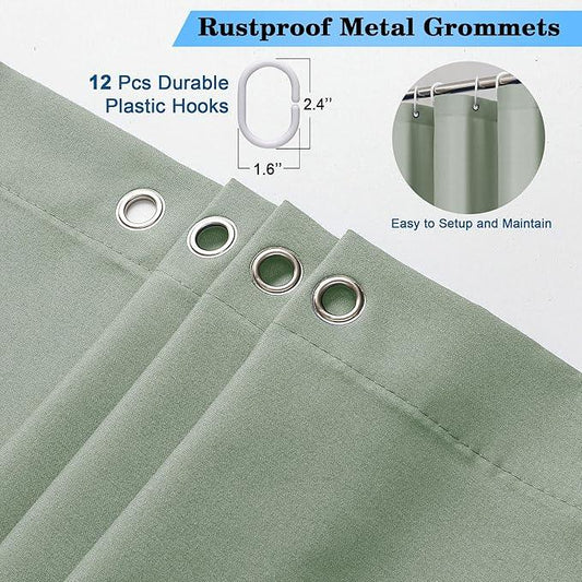 OVZME Zora 78 Inch Shower Curtain Set with 12 Plastic Hooks, Plain Fabric Sage Green Shower Curtain for Bathroom - Long Shower Curtain, Water Resistance, Machine Washable Soft Cloth, 72WX78L - ModernBath